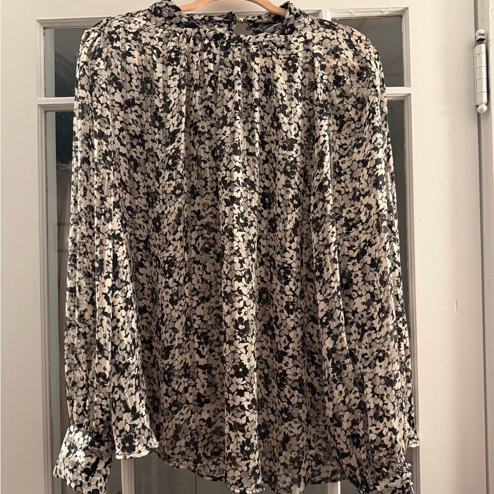 H&M Black and White Ruffled Blouse with Peter Pan Collar